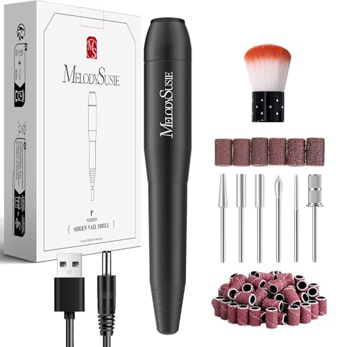 MelodySusie Electric Nail Drill Machine,PC120I Portable Electric Nail File Efile Set for Acrylic Gel Nails, Manicure Pedicure Tool with Nail Drill Bits Sanding Bands Dust Brush, Black - Black