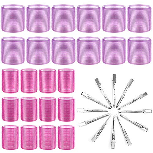Hair Curlers Rollers, Cludoo 36Pcs Jumbo Big Hair Roller Sets with Stainless Steel Duckbill Clip, 2 Size Self Grip Hair Curlers Rollers for Long Medium Short Thick Fine Thin Hair Bangs Volume - S (36 Count)