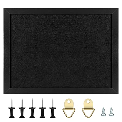 TORASO Cork Board Bulletin Board with Felt,Wood Framed Display Bulletin Board for Walls with Pins, Eye Bolts, gaskets, Screws, Pin Board for Office, School and Home(Black,1pc) - All Black - 11“x14.5” - 1p