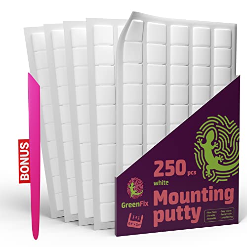 Greenfix Mounting Putty 250PCs - Poster Putty for Walls Removable Non Marking - White Sticky Tack for Wall Hanging - Reusable Adhesive Putty Picture Hangers - Ticky Tack for Classroom Home Office - 250