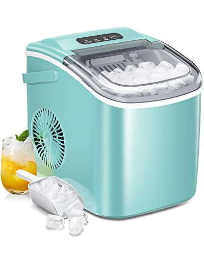 AGLUCKY Ice Makers Countertop,Portable Ice Maker Machine with Handle,Self-Cleaning Ice Maker, 26Lbs/24H, 9 Ice Cubes Ready in 8 Mins, for Home/Office/Kitchen (Green) - 26lbs/24H - Green - 1