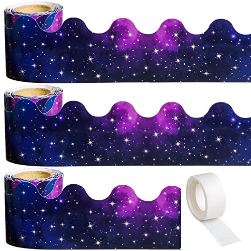 99 Feet Starry Sky Bulletin Board Border, 3 Rolls Dark Stars Scalloped Borders Trim Night Sky Classroom Bulletin Board Border Trim for Back to School Chalkboard Whiteboard Decorations - 3 inch x 99 feet - Night Sky