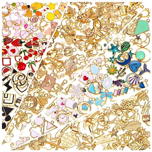 200Pcs Charms for Jewelry Making, Assorted Jewelry Bangle Charms, Wholesale Mixed Bulk Metal Earring Charms for DIY Necklace Bracelet Jewelry Making and Crafting - Assorted Color