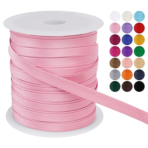 LEREATI Satin Bias Tape Double Fold 2/5 Inch x 55 Yards, Bias Tape for Sewing, Polyester Quilt Binding Tape, Piping Trim Fabric Tape for Hemming, Seaming, DIY Crafts (Light Pink) - Light Pink - 2/5 inch 55 Yards