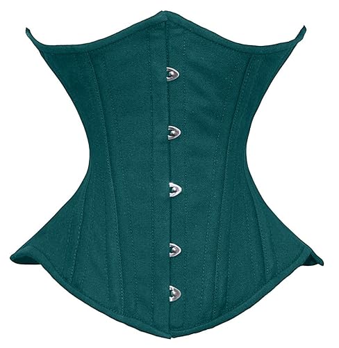 luvsecretlingerie Heavy Duty 26 Double Steel Boned Waist Training Satin Underbust Shaper Corset for Wider Hips #450 - Small - Dark Green Cotton (Normal Torso-fit Well for 12.2"/31 Cm Torso Length and Above)