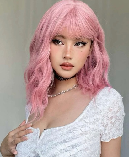 Wavy Pink Synthetic 14 in Wig