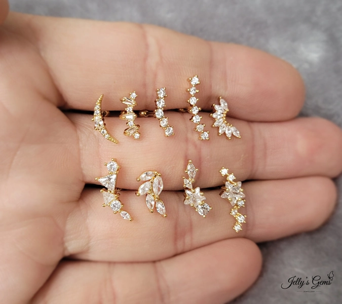 Beautiful Helix Rook Conch & Lobe earrings 18k Gold Silver Rose Cubic Zirconia Cartilage earring barbell lip ear daith labret or curved bar