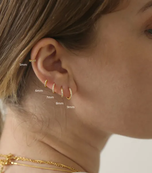 5mm~9mm Cz huggie hoops - Cartilage hoops - Silver hoops - Gold hoop- Minimalist earring- Dainty hoops - Tiny hoops - huggie hoops (PAIR)