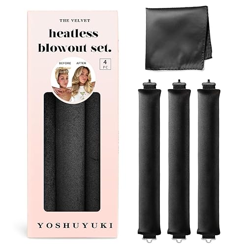 YOSHUYUKI Heatless Hair Curler to Sleep in No Heat Satin Heatless Curls Overnight Rods Curling Set Jumbo Large Foam Sponge Hair Rollers Curlers for Long Short Hair Volume Women Styling Tools Black - Black 3 Rod