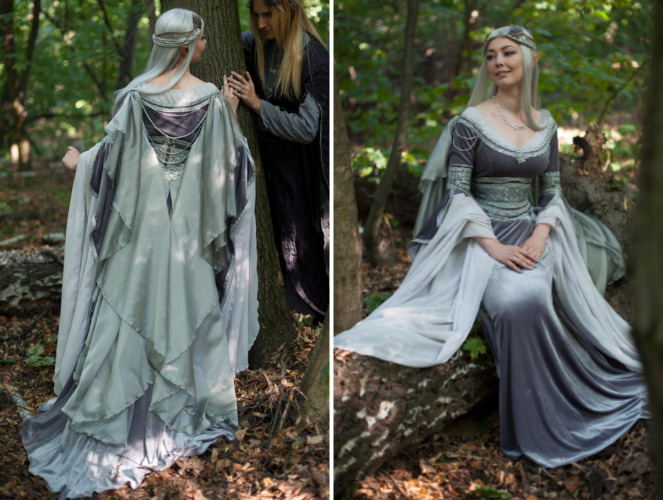 Fantasy elven silver gray Arwen wedding velvet dress | S / Silver grey