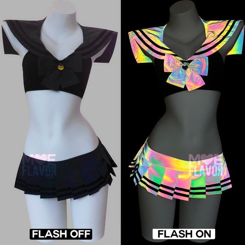 Kawaii Reflective Rainbow Sailor Set - Black / S/M