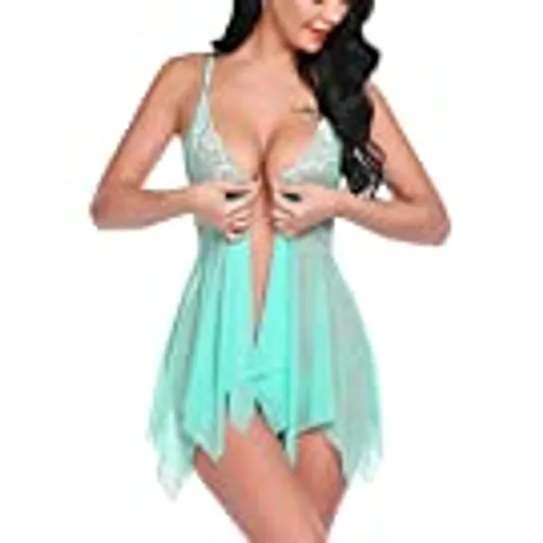 Avidlove Women Lingerie Front Closure Babydoll Lace Chemise V Neck Nightgown Mesh Sleepwear Nightwear