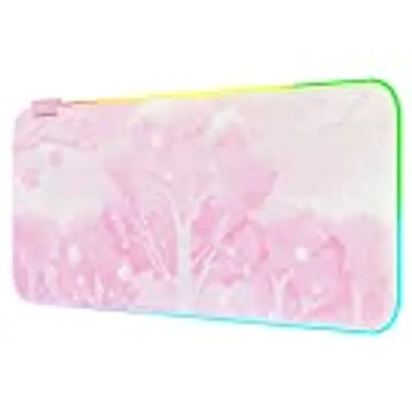 Pink RGB LED Gaming Mouse Pad, 14 Modes Glow Pad, Extra Large Gaming Mousepad,Waterproof Rubber Non Slip Cute Sakura Mat, Extended Big Keyboard and Mouse Pad Mat for Gamer Office Home, 800×300×4mm