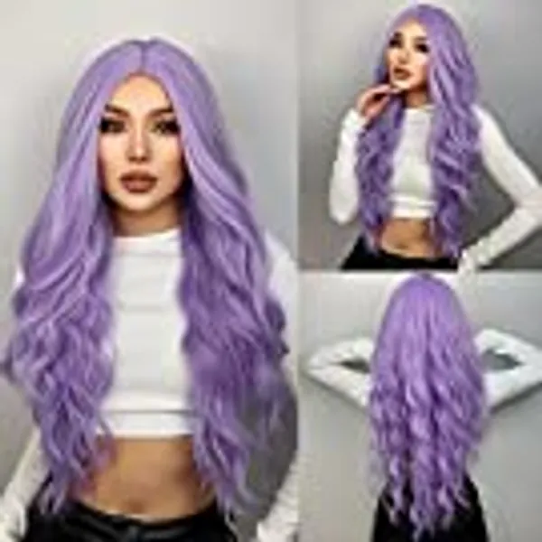 MUPUL Purple Body Wave Synthetic Wigs For Women 26inch Long Curly Hair For Cosplay Girls and Women Halloween Party Or Daily Use Wig