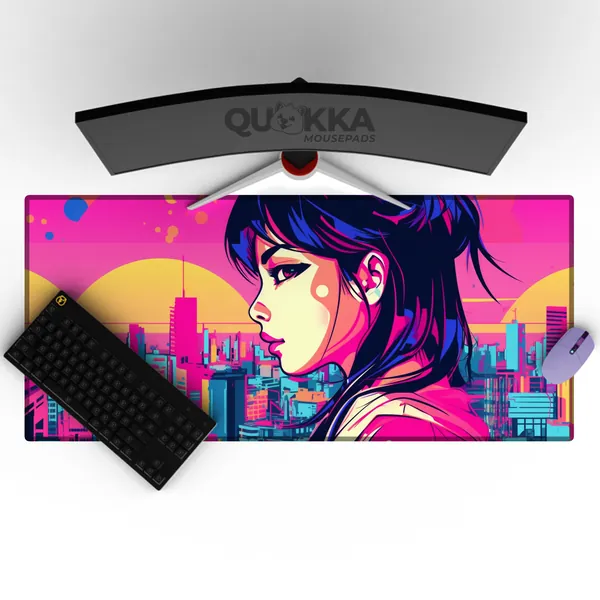 Japanese Vaporwave Pop Art Design Mousepad Deskmat - 22x18cm / 2mm / Black Stitched