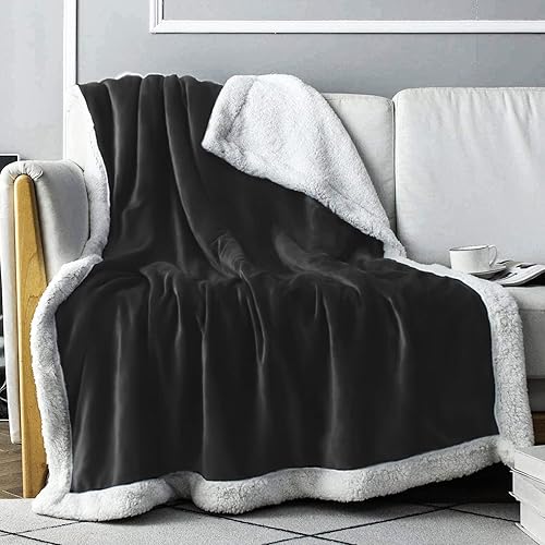Everlasting Comfort Plush Sherpa Fleece Blanket - Dual Sided, Reversible Sherpa Throw Blanket - Warm, Comfy, Ultra Soft Throw Blanket - Meteorite - 50"x65" (Sherpa Fleece)