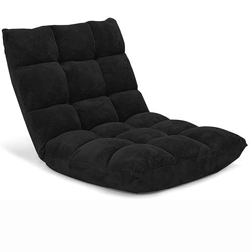Giantex Floor Chair with Back Support, Folding Sofa Chair with 14 Adjustable Position, Padded Sleeper Bed, Couch Recliner, Floor Gaming Chair, Meditation Chair, Gaming Floor Chairs for Adults(Black) - Black