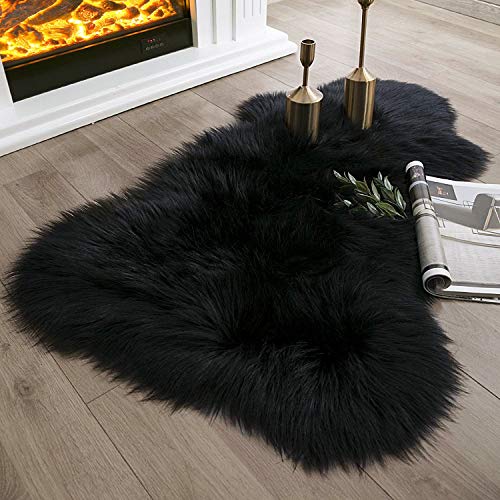 Ashler Faux Fur Rug, Black Area Rugs, Fluffy Sheepskin Fur Rug, Fuzzy Ultra Soft 2 x 3 Ft Rugs, Machine Washable Shag Rug, Nursery Throw Rugs for Bed, Living, Kids Room - 2 x 3 ft - C-black