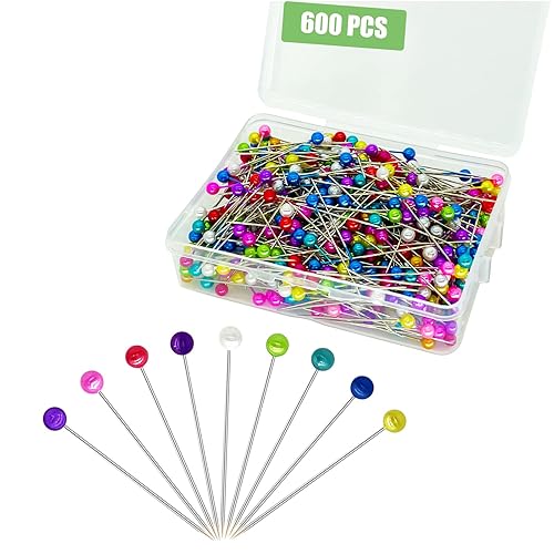 600PCS Sewing Pins Straight Pin for Fabric, Pearlized Ball Head Quilting Pins Long 1.5inch, Multicolor Corsage Stick Pins for Dressmaker, Jewelry DIY Decoration, Craft and Sewing Project - 600pcs Colorful Head Pins