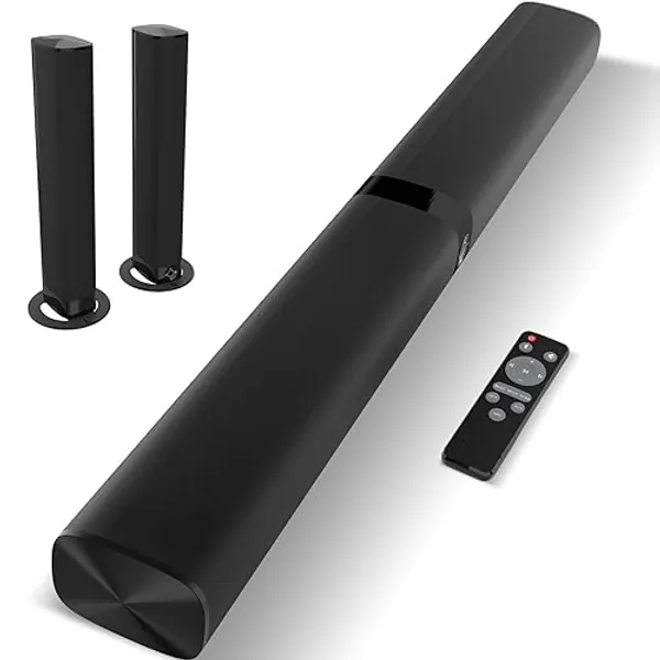 Assistrust Sound Bar, 60W Sound Bar for Smart TV, 5.0 Bluetooth Soundbar for TV, Wired & Wireless Soundbar with Volume Boost & Equalizer Mode,ARC/Optical/AUX Connection, 2 in 1 Detachable TV Sound Bar