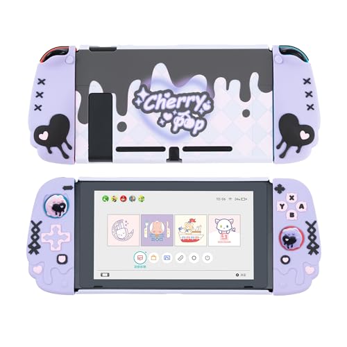 GeekShare Protective Case for Switch Anti-Scratch Slim Cover Case Separable Soft Silicone Protective Shell for Joycon with 2 Thumb Grip Caps- Cherry Pop (for Switch 2017) - For Switch 2017