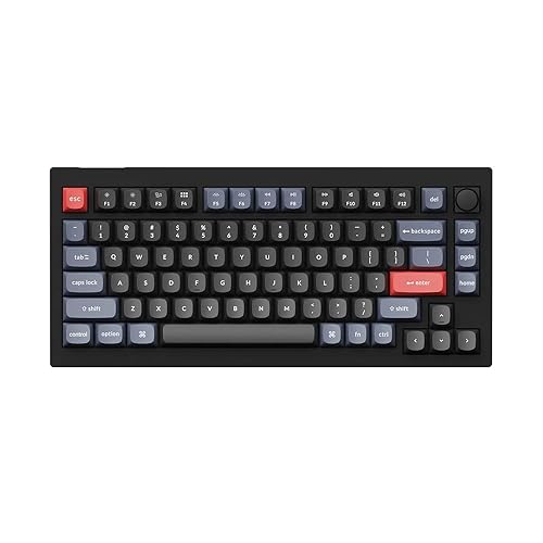 Keychron V1 Hot-swappable Wired Mechanical Keyboard with RGB LED|Gateron K Pro Brown Switch|Knob Version|for Windows and Mac|75% Layout (84 Keys)|Plastic Frame (Carbon Black,V1-D3) - Modern - Carbon Black
