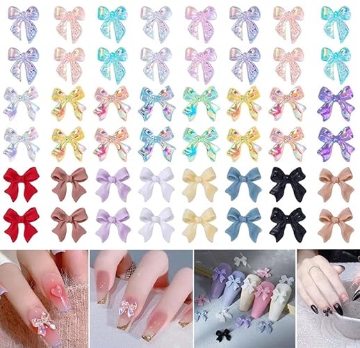 120 Pcs 3D Bow Nail Art Decorations, Colorful Bowknot Nail Charm for Acrylic Resin Nails DIY Manicure Tips Decoration