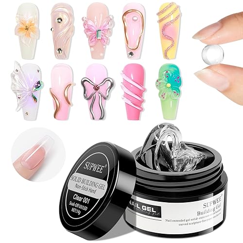 SUPWEE Clear Solid Builder Gel 3D Sculpting Gel for Nails Sculpture, Non-Stick Hand Multifunctional Builder Nail Gel, Nail Extension Hard Gel for Nail Carving Patterns Nail DIY at Home 14g(0.49fl oz) - 14g-clear