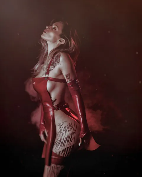 Latex Dress Nikita Apron, in Red, or any other colors.  Side opening.  Silver color metal parts. Lingerie.