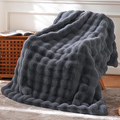 BENVWE Faux Fur Throw Blanket Fleece Bubble Blanket, Soft,Cozy and Thick Blanket Plush Fluffy Blanket for Couch Chair Bed 51x63 Inches Graphite Gray - Throw(51" x 63") - Graphite Grey