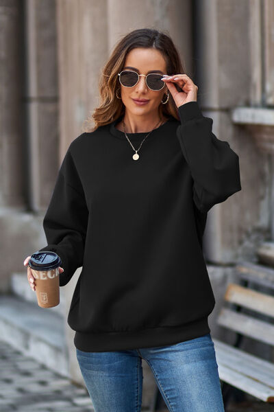 Round Neck Dropped Shoulder Sweatshirt - Black / M