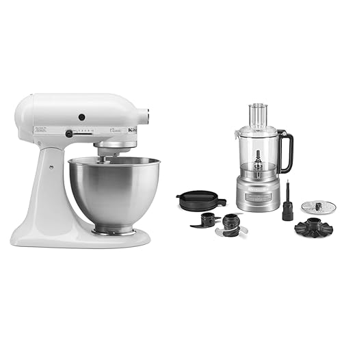 KitchenAid Classic Series 4.5 Quart Tilt-Head Stand Mixer K45SS, White & 9 Cup Food Processor - KFP0921 - White - Mixer + 9 Cup Food Processor