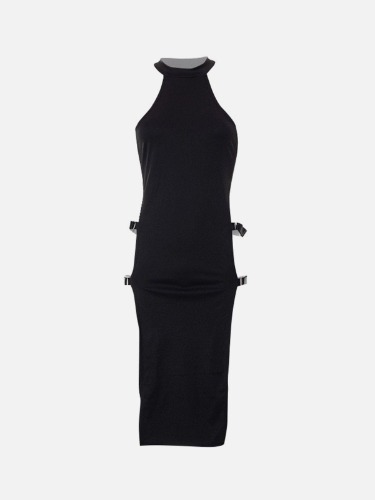 NEV Sexy Hollow Crew Neck Side Slit Dress | Black / XS