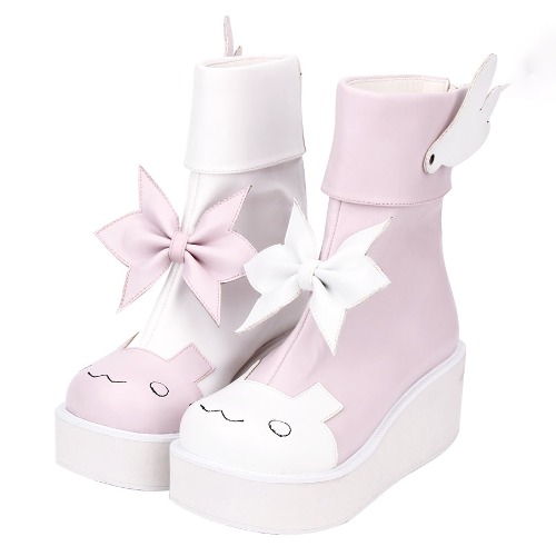Angel Wings Bow Two-Tone Boots | Pink & White