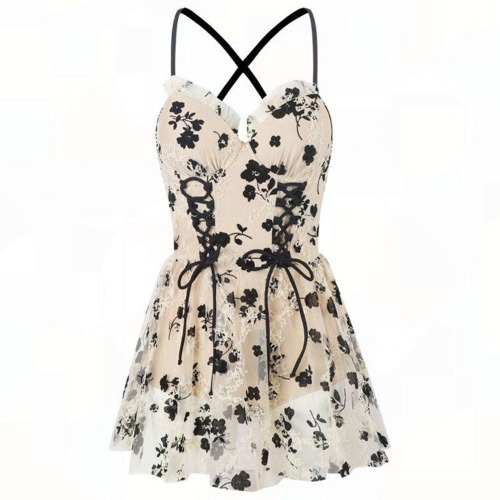 Summer Cream Floral Swimsuit Dress SD01851 | M