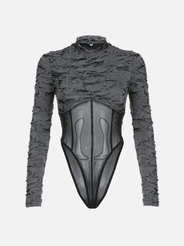 NEV Distressed Crew Neck Slim Bodysuit | Grey / S