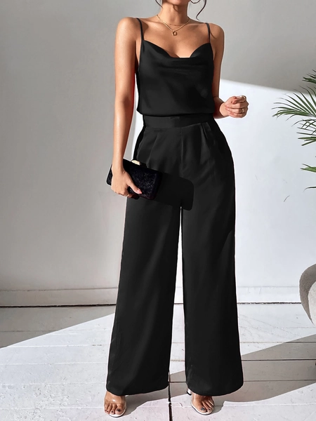 SHEIN Privé Draped Collar Cami Top & Wide Leg Pants
