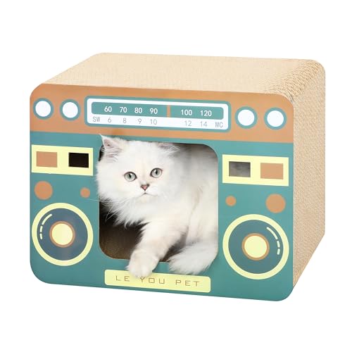 Radio Cat Scratcher Cardboard Lounge Bed - Durable Pads Prevent Furniture Damage - Cat Scratchers & Play House for Indoor Cats - Corrugated Scratcher Box Toy for Cat Birthday - Radio