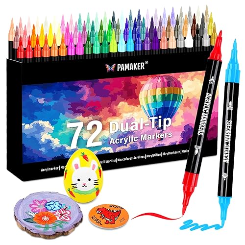 72 Farben Acrylstifte Set – Acrylmarker mit feiner Spitze und Pinsel für Stoff, Leinwand, Glas, Holz und Papier – Ideal für Kinder und Erwachsene, zum Zeichnen und DIY-Bastelprojekte - 72-Farben
