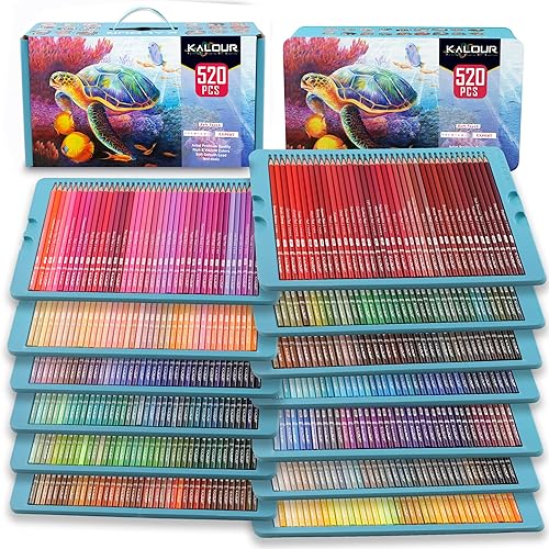 KALOUR Pro Colored Pencils,Set von 520 Farben,Künstler weicher Kern mit lebendiger Farbe,Ideal zum Zeichnen Skizzieren Schattieren,Buntstifte für Erwachsene Künstler Anfänger