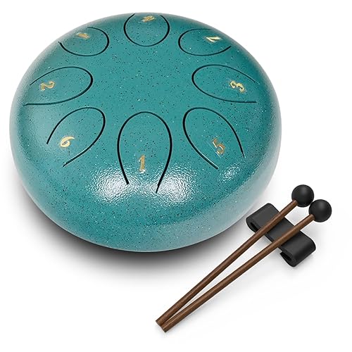 REGIS Steel Tongue Drum 6 inch 8 Notes Musical Percussion Instrument, Rain Drum for Outside - Musician Gift for Family and Friends(malachite) - malachite