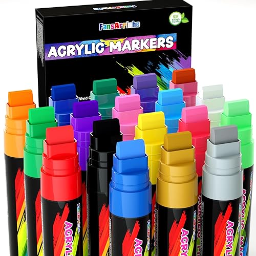 FansArriche Acryl Marker, 15 mm Jumbo -Filztipp, 18 farben wasserdichte Lackierstifte zum Markieren, Acrylmarker für Steine Wasserfest, Schilder, Kalligraphie und Gemälde im Freien - 18 Farbe