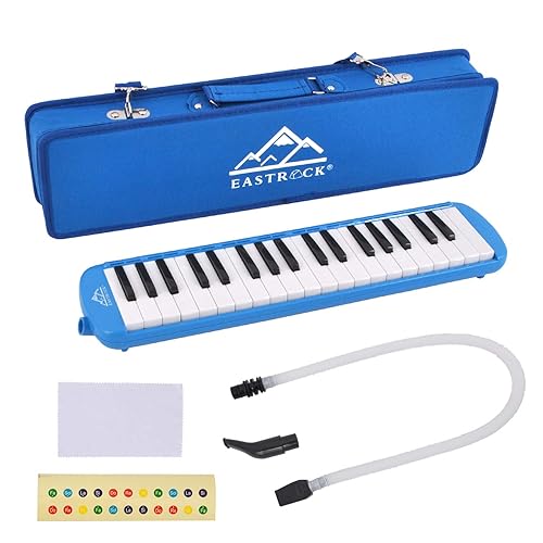 EastRock 37 Key Melodica Instrument Keyboard Soprano Piano Style with Mouthpiece Tube Sets and Carrying Bag for Beginners Adults Gift Blue - 37key - Blue