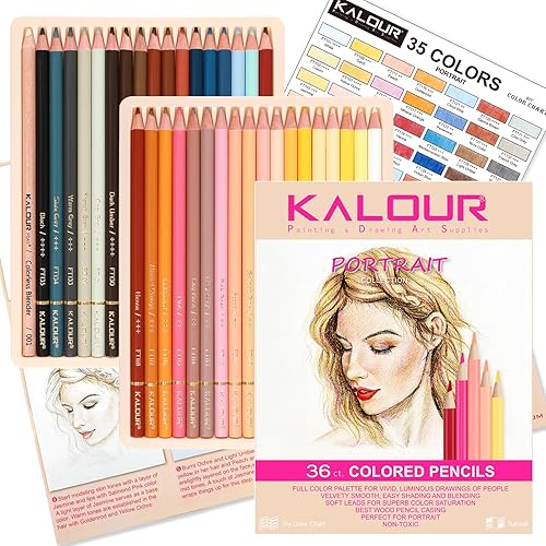 KALOUR PDAS 36 Hauttöne Buntstifte Porträt-Set Ölbasierte vorgefertigte Zeichenstifte für Anfänger Erwachsene Künstler Malbuch Zeichnen Skizzieren Kunstprojekt, mit Lichtechtheitsbewertungen