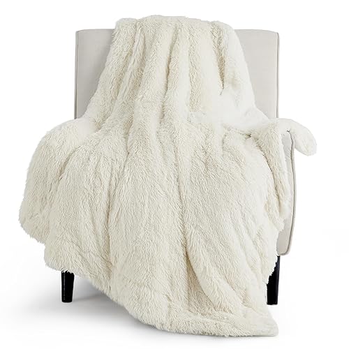 Bedsure Soft Cream Throw Blanket for Couch, Fluffy Fuzzy Cream Blankets & Throws for Bed, Sofa, Cozy Sherpa Fleece Faux Fur Throw, Thick Warm Christmas Blanket Ivory Cream Gifts for Women, Men, 50x60 - 02- Cream - Throw (50" x 60")