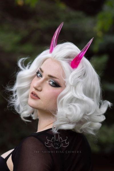 Transparent Pink Resin Cast Oni Horns - Demon / Devil / Dragon / Monster Horns for Costumes, Cosplay, Halloween, Ren Faire