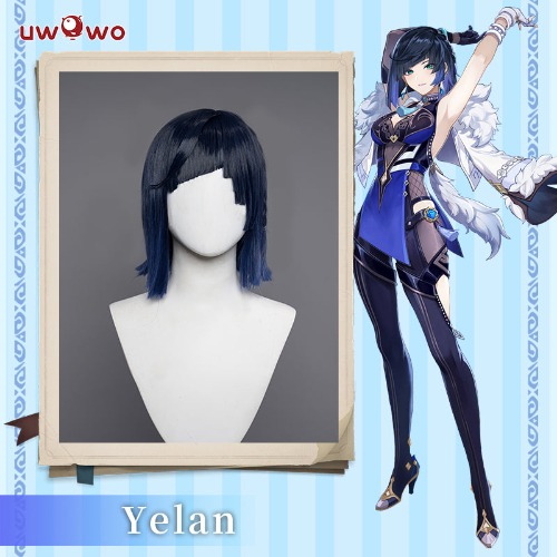 Yelan Cosplay Wig Short Blue Hair 