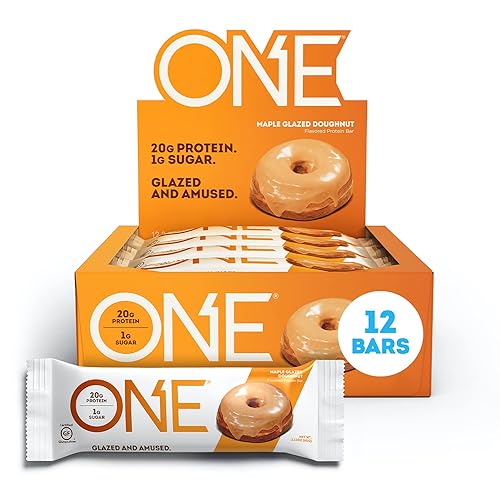 ONE Protein Bars, Maple Glazed Doughnut, Gluten Free Protein Bars with 20g Protein and only 1g Sugar, Snacking for High Protein Diets, 60g (12 Pack) [Packaging May Vary] - Maple Glazed Doughnut