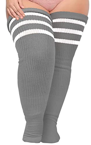 Plus Size Womens Thigh High Socks for Thick Thighs- Extra Long Striped Thick Over the Knee Socks- Leg Warmer Boot Socks