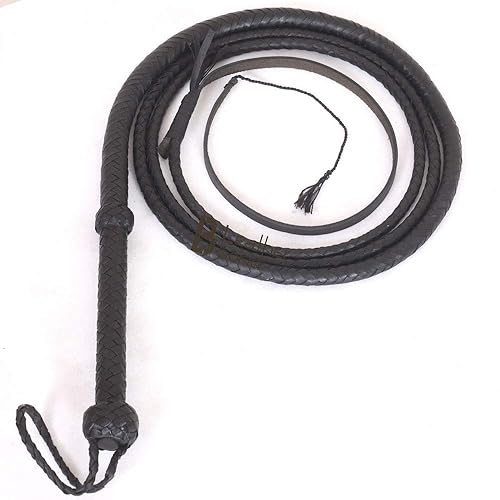 Indiana Jones Style Bull Whip 4 Foot 8 Plaits Real Cow Hide Leather Equestrian Bullwhip Black
